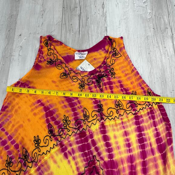 Ocean Breeze Tie Dye Lightweight Bathing Suit Beach Tank Cover Up Maxi Dress - Picture 8 of 9